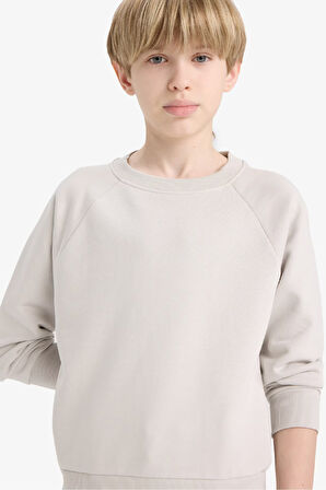 Erkek Çocuk Bisiklet Yaka Basic Düz Sweatshirt
