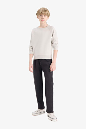Erkek Çocuk Bisiklet Yaka Basic Düz Sweatshirt