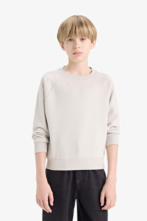 Erkek Çocuk Bisiklet Yaka Basic Düz Sweatshirt