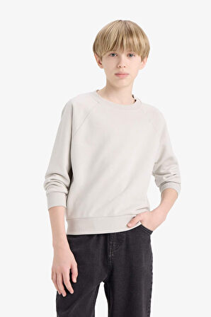 Erkek Çocuk Bisiklet Yaka Basic Düz Sweatshirt