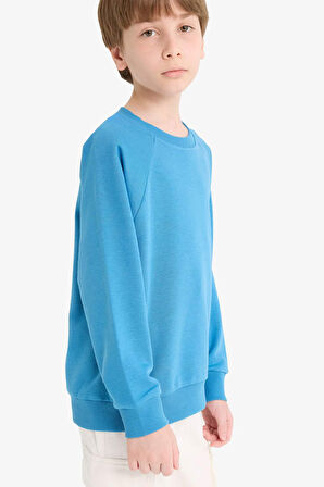 Erkek Çocuk Bisiklet Yaka Basic Düz Sweatshirt
