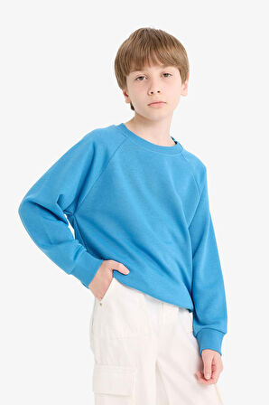 Erkek Çocuk Bisiklet Yaka Basic Düz Sweatshirt