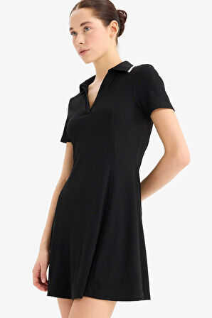 Coool Polo Yaka Fitilli Kaşkorse Kısa Kollu Mini Elbise