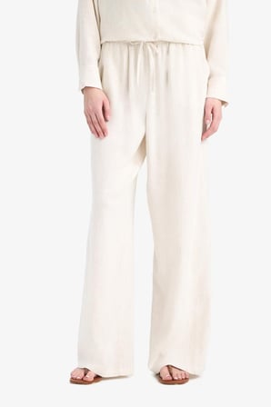 DeFacto Keten Karışımlı Pantolon Wide Leg Basıc Çift Cepli Yüksek Bel Standart Boy C6021AX25SPBG286
