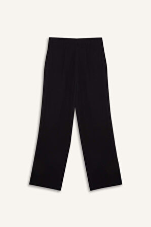 Wide Leg Fermuarlı Normal Bel Standart Boy Geniş Paça Keten Karışımlı Pantolon