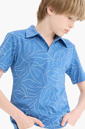 Erkek Çocuk Regular Fit Apaş Yaka Desenli Kısa Kollu Polo Tişört