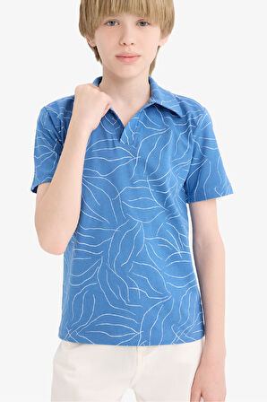 Erkek Çocuk Regular Fit Apaş Yaka Desenli Kısa Kollu Polo Tişört