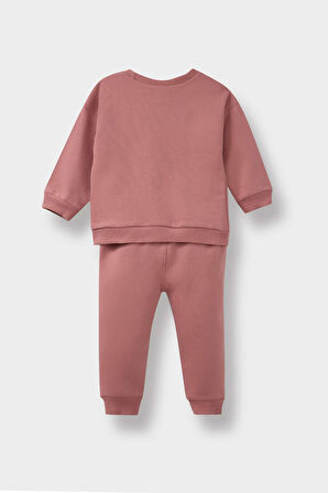 Kız Bebek 2'li Takım Baskılı Sweatshirt Eşofman Altı