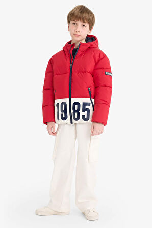 Erkek Çocuk Su Geçirmez Kapüşonlu Fermuarlı Şişme Mont 