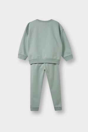 Defacto E8995A5GN50 Yeşil Kız Bebek 2'li Takım İçi Yumuşak Tüylü Baskılı Sweatshirt Eşofman Altı
