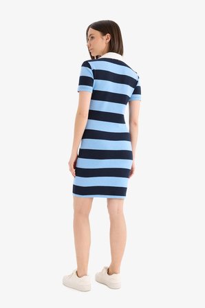 DeFacto Bodycon Vücudu Saran Polo Yaka Çizgili Ribana Kısa Kollu Mini Elbise E5701AX25SPNV251