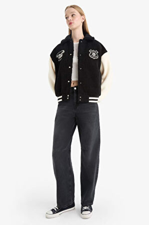 Coool Oversize Geniş Kalıp Polo Yaka Pelüş Bomber Ceket