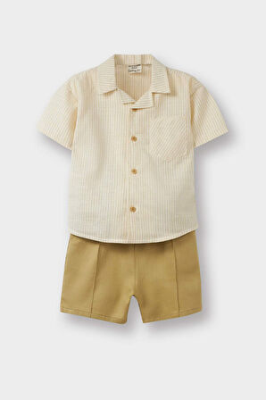 DeFacto Erkek Bebek 2'li Takım Flamlı Pamuk Kısa Kollu Gömlek Şort E9030A525SMKH497