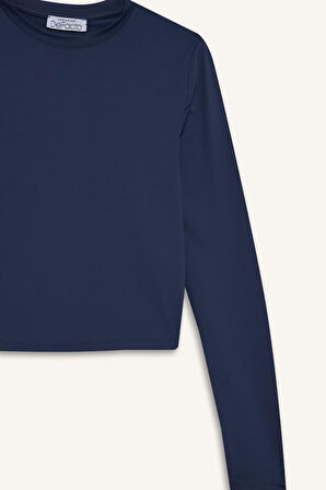 Fitted Bisiklet Yaka Uzun Kollu Tişört