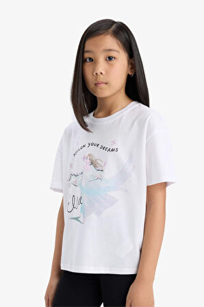 DeFacto Kız Çocuk Frozen Relax Fit Bisiklet Yaka Kısa Kollu Tişört E8166A825HSWT34