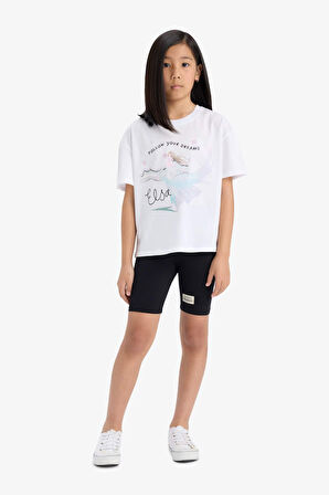 DeFacto Kız Çocuk Frozen Relax Fit Bisiklet Yaka Kısa Kollu Tişört E8166A825HSWT34