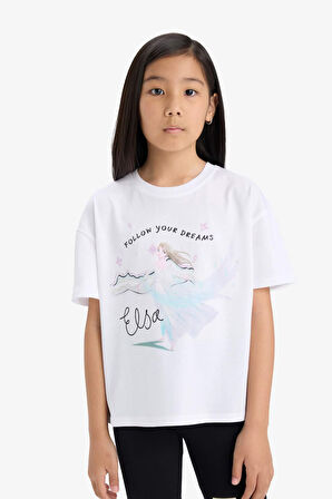 DeFacto Kız Çocuk Frozen Relax Fit Bisiklet Yaka Kısa Kollu Tişört E8166A825HSWT34
