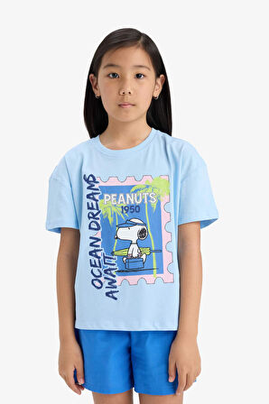 Kız Çocuk Snoopy Relax Fit Bisiklet Yaka Kısa Kollu Tişört
