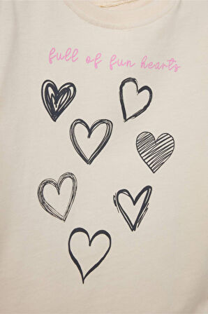 Kız Bebek Bisiklet Yaka Kalp Desenli 2'li Uzun Kollu Tişört