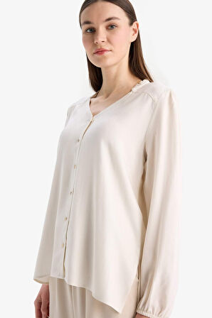 DeFacto Regular Fit Bisiklet Yaka Simli Kumaş Uzun Kollu Gömlek F0226AX25SPER105