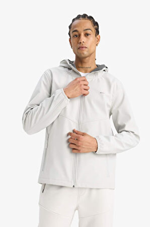 DeFactoFit Su İtici Regular Fit Kapüşonlu Fermuarlı Softshell Yağmurluk