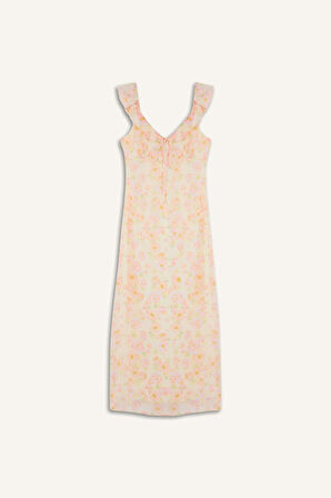 Floral Şifon Kolsuz Maxi Elbise