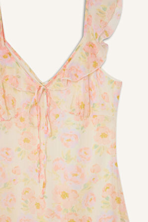 Floral Şifon Kolsuz Maxi Elbise