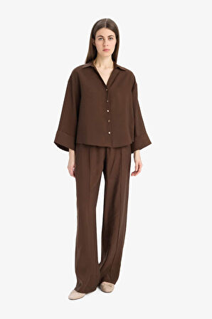 Wide Leg Modal Kumaş Pantolon Yüksek Bel Düz Paça Geniş Paça