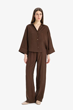 Wide Leg Modal Kumaş Pantolon Yüksek Bel Düz Paça Geniş Paça