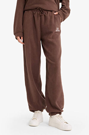 Standart Fit Beli Bağcıklı Cepli Polar Eşofman Altı