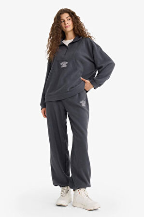 Standart Fit Beli Bağcıklı Cepli Polar Eşofman Altı