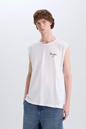 DeFacto %100 Pamuk Rick and Morty Boxy Fit Bisiklet Yaka Sırt Baskılı Atlet E3280AX25SMWT34
