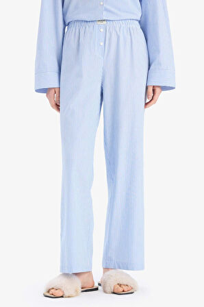 DeFacto Çizgili Uzun Boy Poplin Pijama Altı-Fall in Love E5769AX25SPBE747