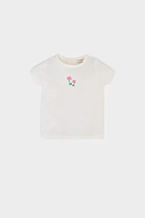 Kız Bebek 2'li Takım Çiçekli Penye Kısa Kollu Tişört Salopet