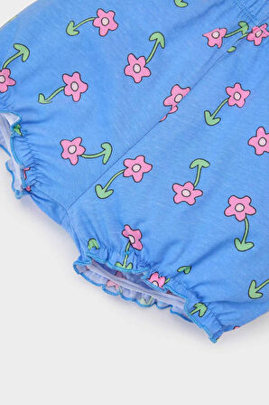 Kız Bebek 2'li Takım Çiçekli Penye Kısa Kollu Tişört Salopet