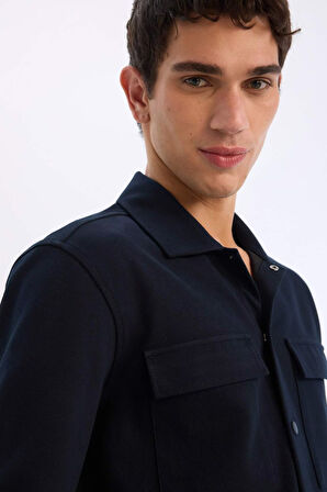 DeFacto Regular Fit Çift Cepli Twill Uzun Kollu Gömlek E7689AX25SPNV82