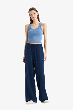 DeFacto Keten Karışımlı Pantolon Wide Leg Geniş Bol Paça Üç Cepli Normal Bel Basic Düz Standart Boy	 C4545AX25SPNV248