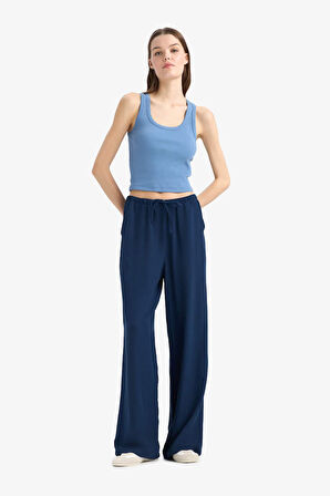 DeFacto Keten Karışımlı Pantolon Wide Leg Geniş Bol Paça Üç Cepli Normal Bel Basic Düz Standart Boy	 C4545AX25SPNV248