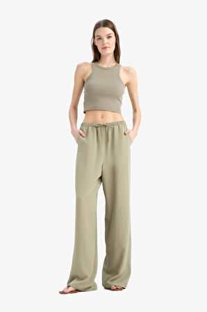 DeFacto Keten Karışımlı Pantolon Wide Leg Geniş Bol Paça Üç Cepli Normal Bel Basic Düz Standart Boy	 C4545AX25SPKH459