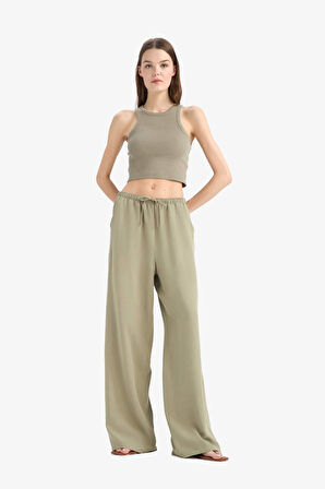 DeFacto Keten Karışımlı Pantolon Wide Leg Geniş Bol Paça Üç Cepli Normal Bel Basic Düz Standart Boy	 C4545AX25SPKH459