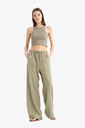 DeFacto Keten Karışımlı Pantolon Wide Leg Geniş Bol Paça Üç Cepli Normal Bel Basic Düz Standart Boy	 C4545AX25SPKH459