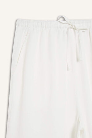 	Keten Karışımlı Pantolon Wide Leg Geniş Bol Paça Üç Cepli Normal Bel Basic Düz Standart Boy