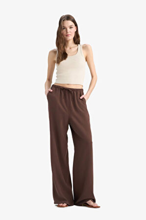 DeFacto Keten Karışımlı Pantolon Wide Leg Geniş Bol Paça Üç Cepli Normal Bel Basic Düz Standart Boy	 C4545AX25SPBN142