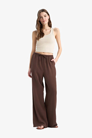 DeFacto Keten Karışımlı Pantolon Wide Leg Geniş Bol Paça Üç Cepli Normal Bel Basic Düz Standart Boy	 C4545AX25SPBN142