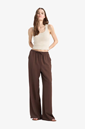 DeFacto Keten Karışımlı Pantolon Wide Leg Geniş Bol Paça Üç Cepli Normal Bel Basic Düz Standart Boy	 C4545AX25SPBN142