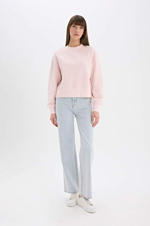 DeFacto Boxy Fit Bisiklet Yaka Basic Düz Kalın Sweatshirt E4732AX25SPPN38