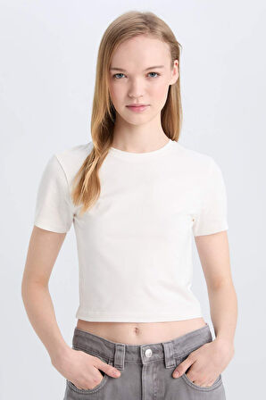 Coool Fitted Bisiklet Yaka Basic Düz Kısa Kollu Tişört