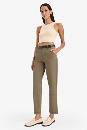 Carrot Fit Gabardin Kemerli Pantolon Cepli Yüksek Bel