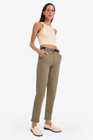 Carrot Fit Gabardin Kemerli Pantolon Cepli Yüksek Bel