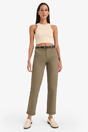 Carrot Fit Gabardin Kemerli Pantolon Cepli Yüksek Bel
